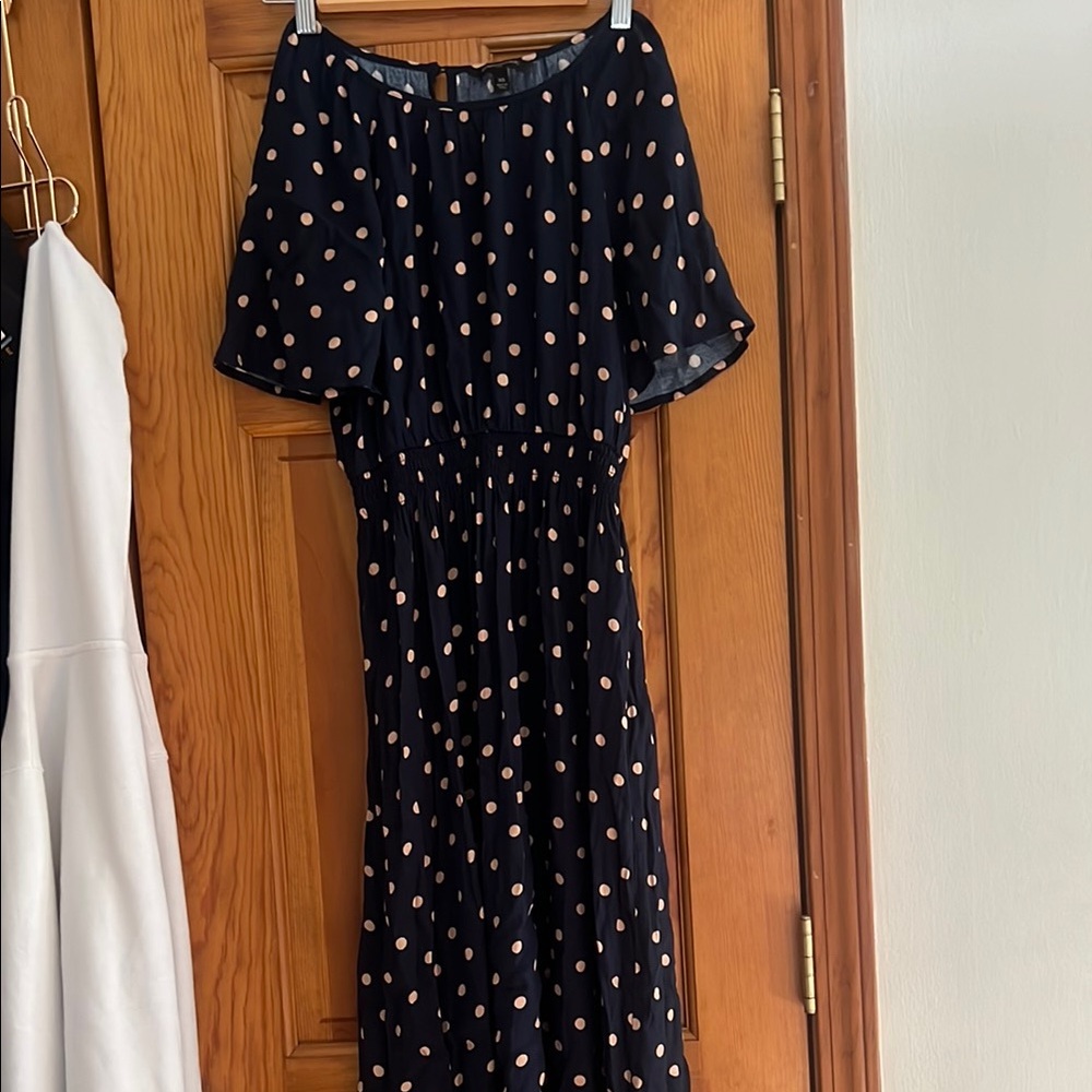 Banana Republic Navy Polka Dot Midi Dress